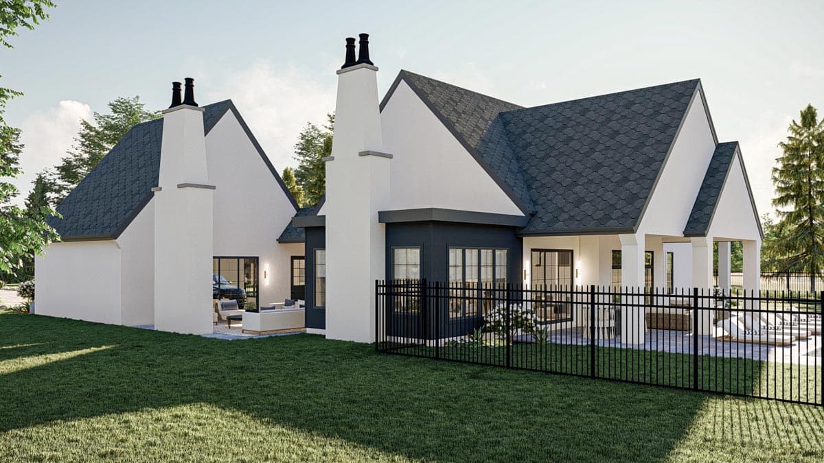 Plan 623248DJ: Single-Story European House Plan with Courtyard and Outdoor Fireplace - Image #24 - Contemporary, European, Transitional, Tudor