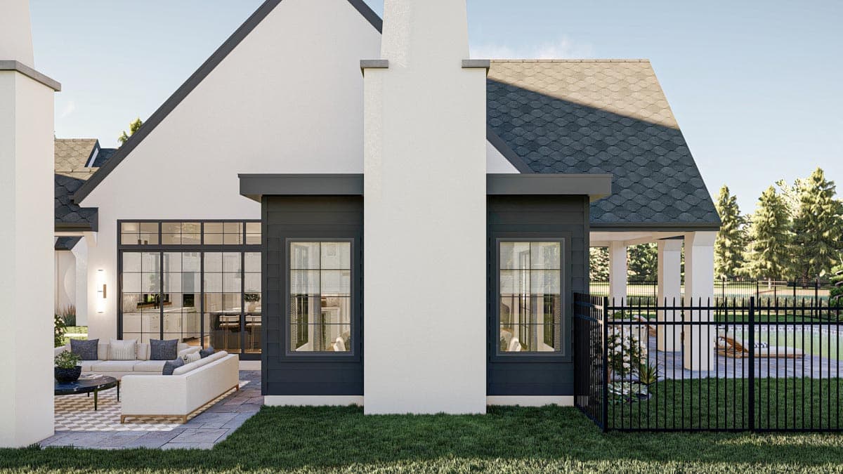 Plan 623248DJ: Single-Story European House Plan with Courtyard and Outdoor Fireplace - Image #25 - Contemporary, European, Transitional, Tudor