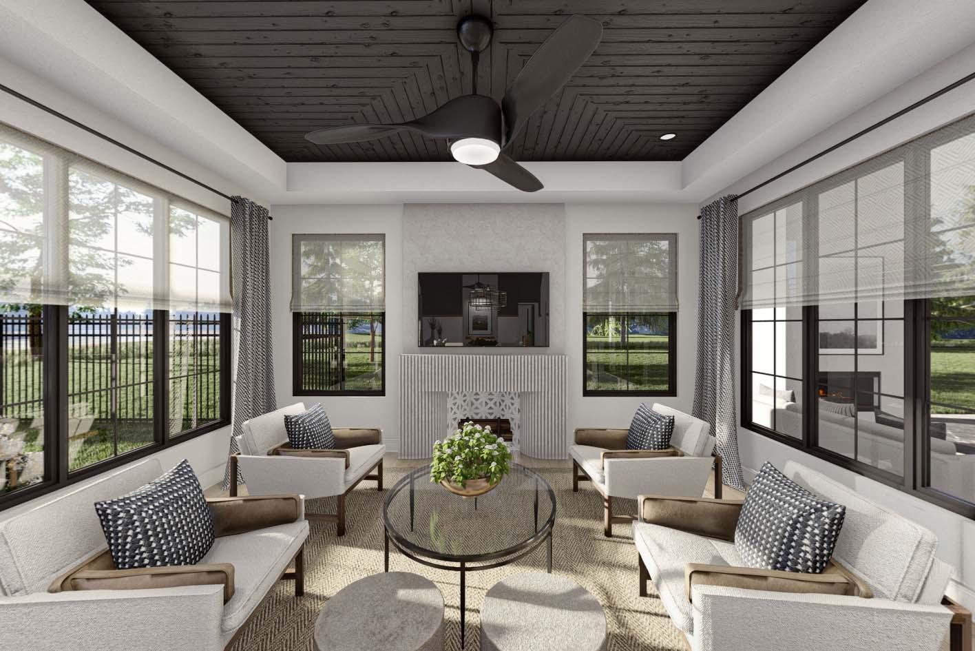 Plan 623248DJ: Single-Story European House Plan with Courtyard and Outdoor Fireplace - Virtual Tour Cover Image - Contemporary, European, Transitional, Tudor