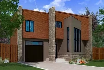 Contemporary 2-Story Home Plan with Single Garage and Covered Porch