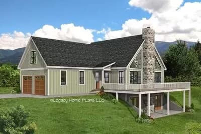 2 Bed Mountain Craftsman Plan with Wraparound Deck and Optionally Lower Level
