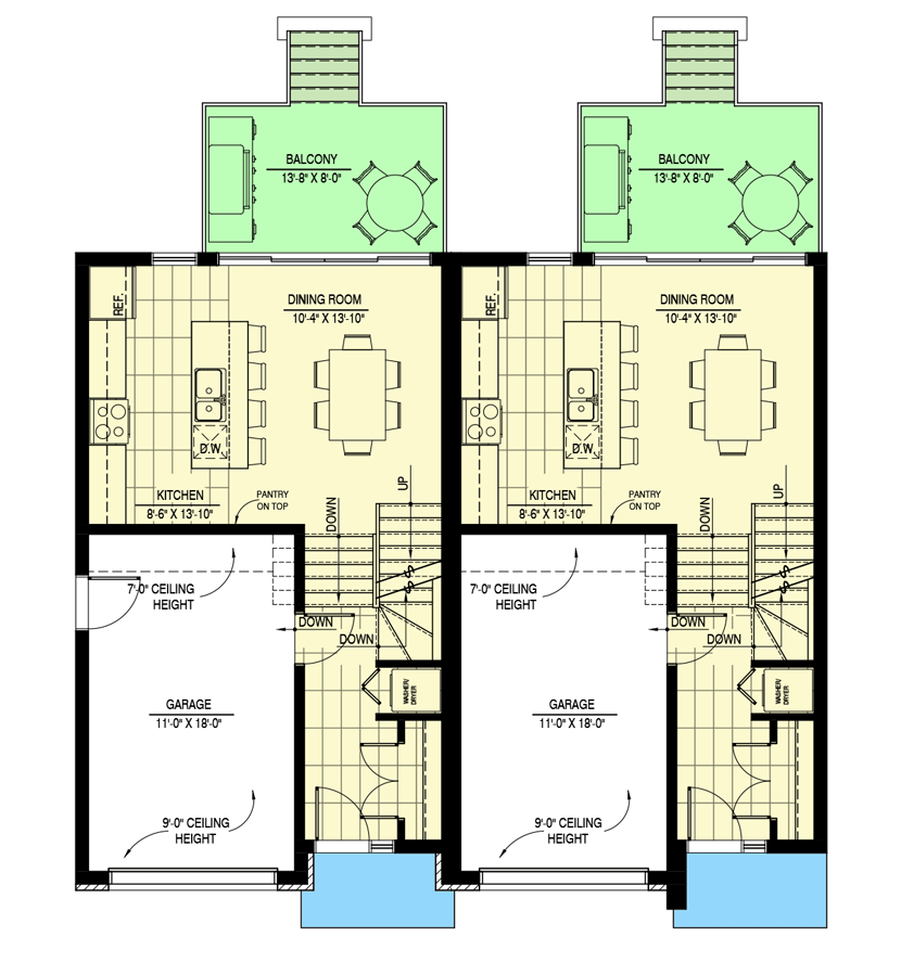 Plan 90346PD: Modern 2-Unit Structure with Rear Porches and Single Garages - Floor Plan - Main Level - Contemporary, Modern