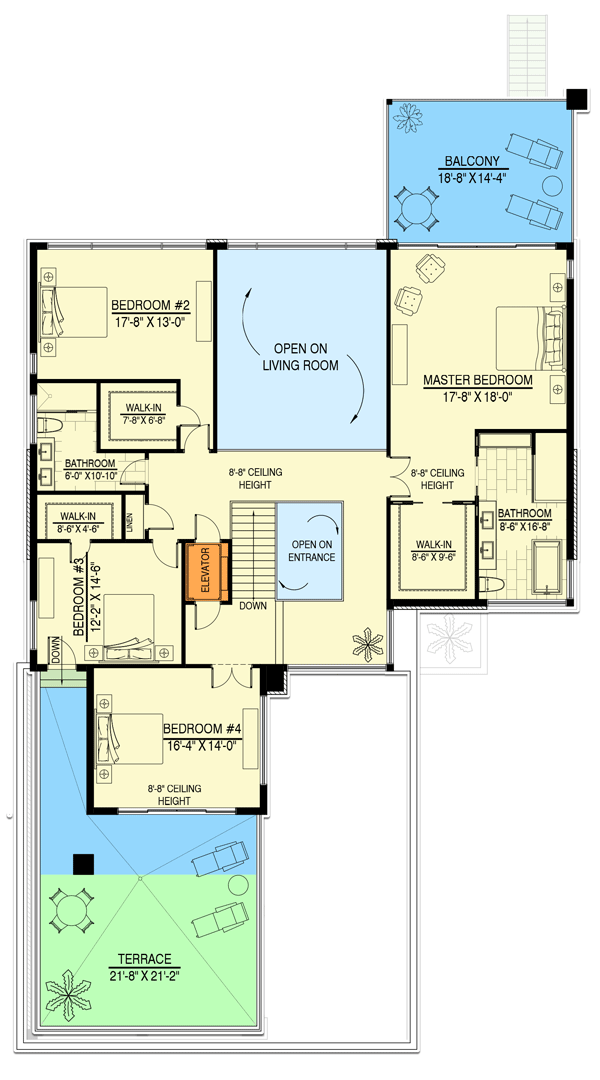 Plan 90347PD: Contemporary Beach House with over 4,700 Square Feet of Living Space - Floor Plan - 2nd Floor - Contemporary, Mid Century Modern, Modern