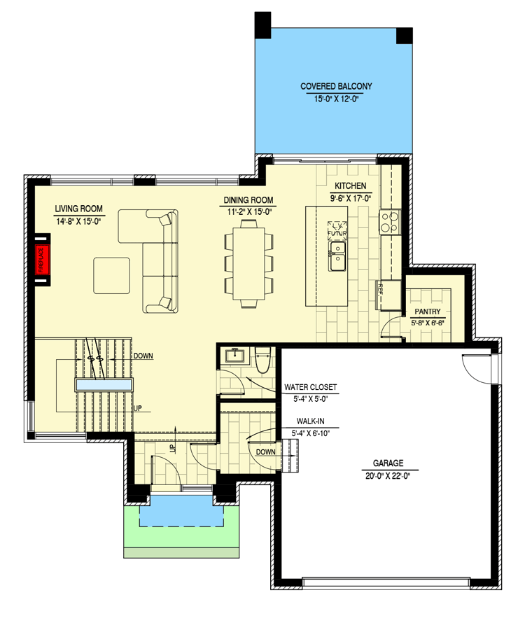 Plan 90348PD: Transitional House Plan Under 2100 Square Feet with 3 Upstairs Bedrooms and Laundry - Floor Plan - Main Level - European, Transitional