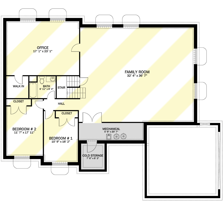 Plan 61440UT: Stone-clad Ranch Plan with Option to Finish Basement - Floor Plan - Lower Level - Ranch, Traditional