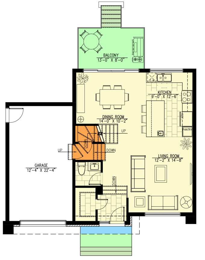 Plan 90349PD: Contemporary 2-Story House Plan with Open Main Level - Floor Plan - Main Level - Contemporary, Mid Century Modern, Modern