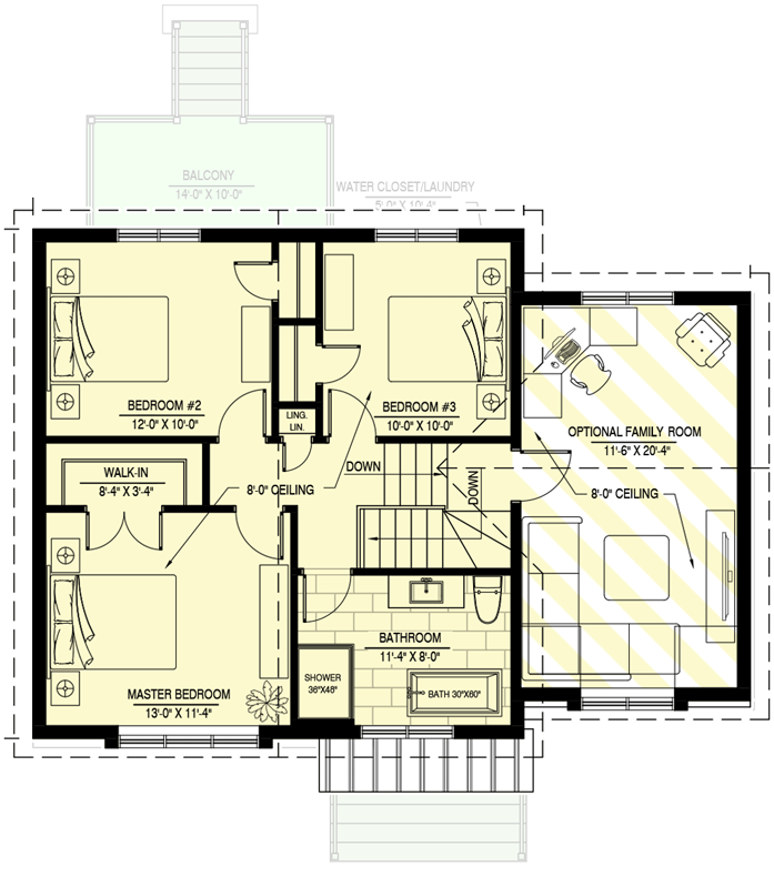 Plan 90354PD: Transitional 2-Story Home Plan with Optional Family Room Above the Single Garage - Floor Plan - 2nd Floor - Country, Craftsman, Traditional