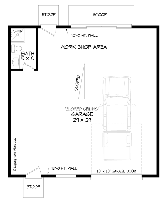 Plan 680135VR: Modern 1-Car 900 Square Foot Garage with Workshop and Full Bath - Floor Plan - Main Level - Contemporary, Mid Century Modern, Modern