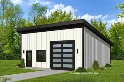 Modern 1-Car 900 Square Foot Garage with Workshop and Full Bath