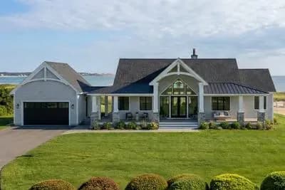 2146 Square Foot 2-Bed Lake House Plan with Wraparound Deck and Vaulted Open Floor Plan