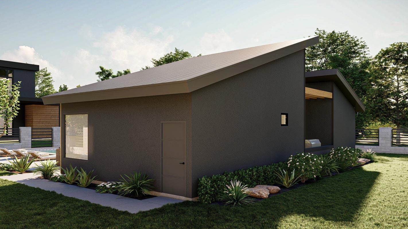 Plan 623250DJ: Modern Pool House with Table Area and Enclosed Hangout Area - Image #7 - Contemporary, Mid Century Modern, Modern