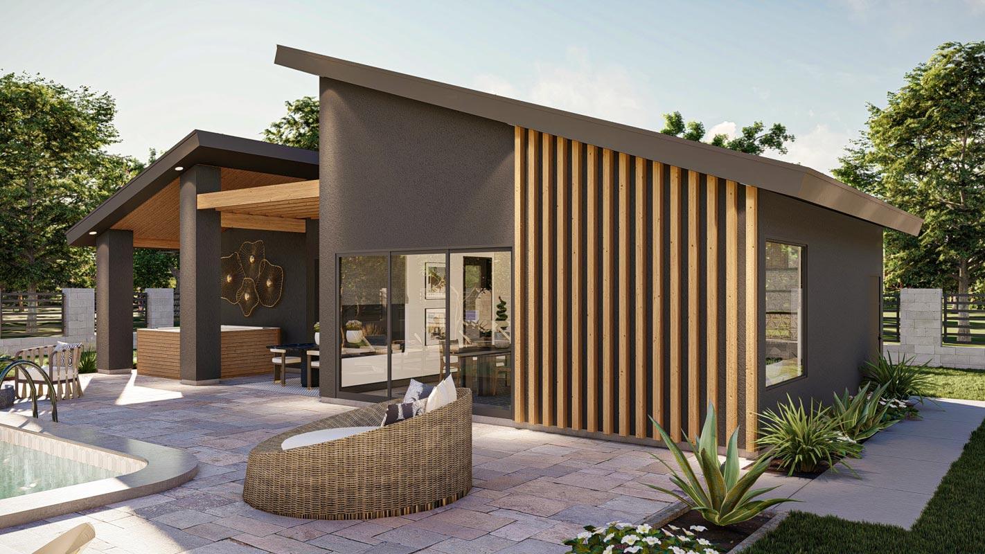 Plan 623250DJ: Modern Pool House with Table Area and Enclosed Hangout Area - Image #8 - Contemporary, Mid Century Modern, Modern