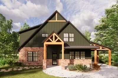 3-Bed Mountain House Plan with 2-Story Living Room and Loft/Bunk Room Overlook