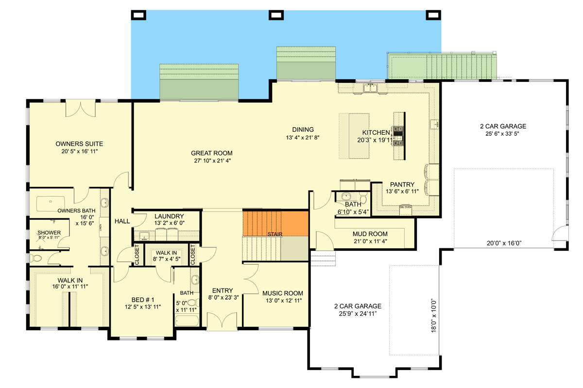 Plan 61441UT: Modern Luxury House Plan with Lower Level Sport Court and 4-Car Garage - 5172 Sq Ft - Floor Plan - Main Level - Contemporary, Mid Century Modern, Modern, Mountain, Northwest