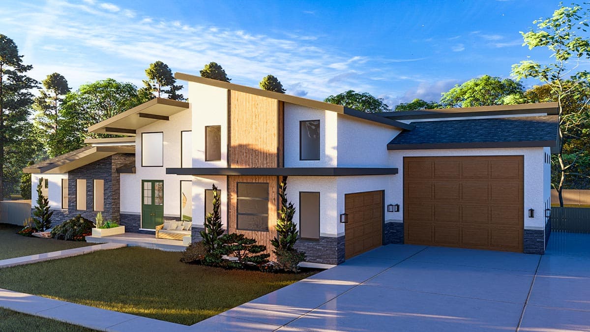 Plan 61441UT: Modern Luxury House Plan with Lower Level Sport Court and 4-Car Garage - 5172 Sq Ft - Image #8 - Contemporary, Mid Century Modern, Modern, Mountain, Northwest