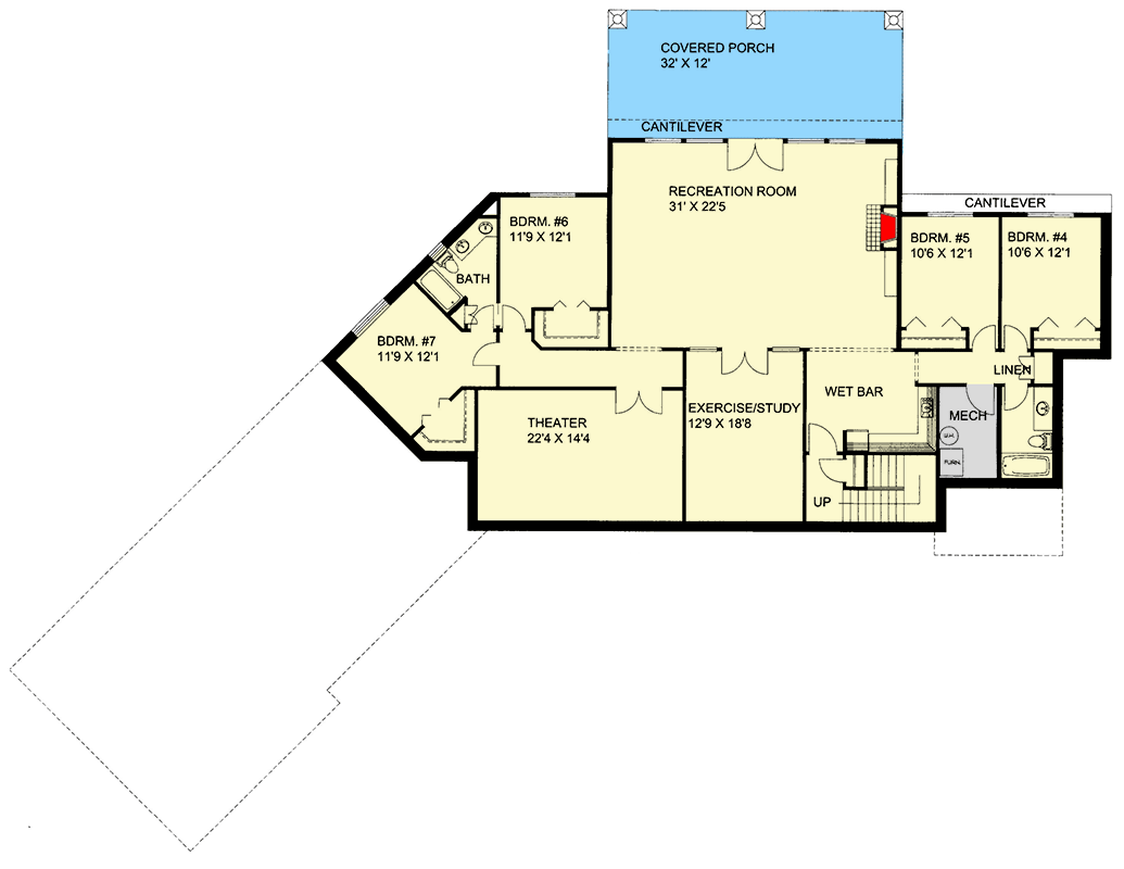 Plan 350039GH: 7-Bed Craftsman House Plan for Rear Sloping Property - Floor Plan - Lower Level - Craftsman, Mountain, Ranch, Rustic