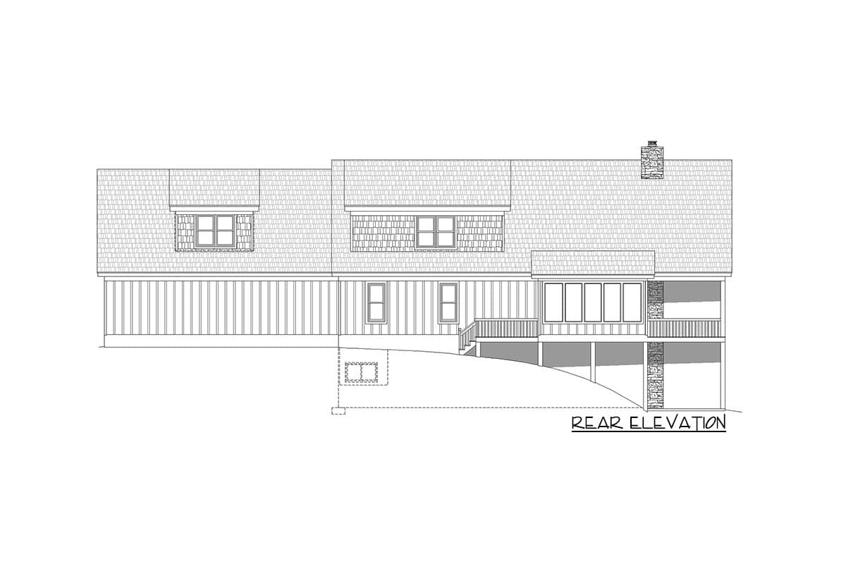 Plan 680136VR: 4039 Sq Ft Lake House Plan with 2-Story Great Room and 2-Car Garage for a Side Sloping Lot - Image #4 - Country, Craftsman, Mountain, Rustic