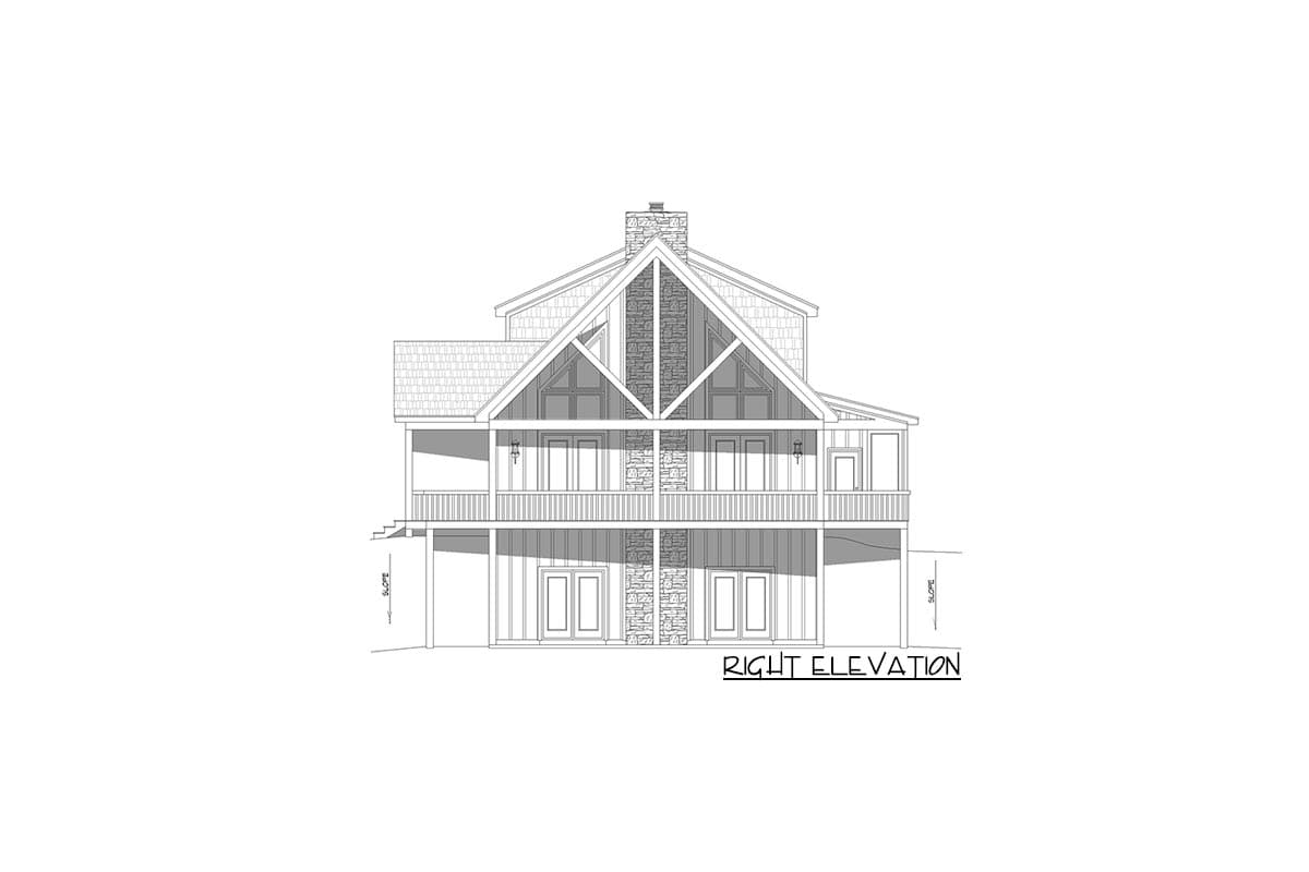 Plan 680136VR: 4039 Sq Ft Lake House Plan with 2-Story Great Room and 2-Car Garage for a Side Sloping Lot - Image #5 - Country, Craftsman, Mountain, Rustic