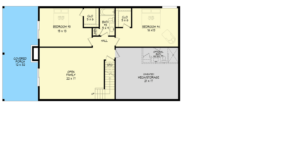 Plan 680136VR: 4039 Sq Ft Lake House Plan with 2-Story Great Room and 2-Car Garage for a Side Sloping Lot - Floor Plan - Lower Level - Country, Craftsman, Mountain, Rustic