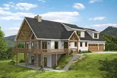 4039 Sq Ft Lake House Plan with 2-Story Great Room and 2-Car Garage for a Side Sloping Lot