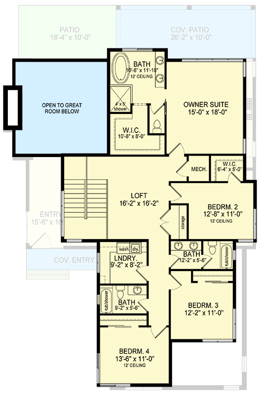 Plan 493012GNT: 2-Story Contemporary House Plan with Office and Sizable Mudroom - 3279 Sq Ft - Floor Plan - 2nd Floor - Contemporary, Modern, Northwest