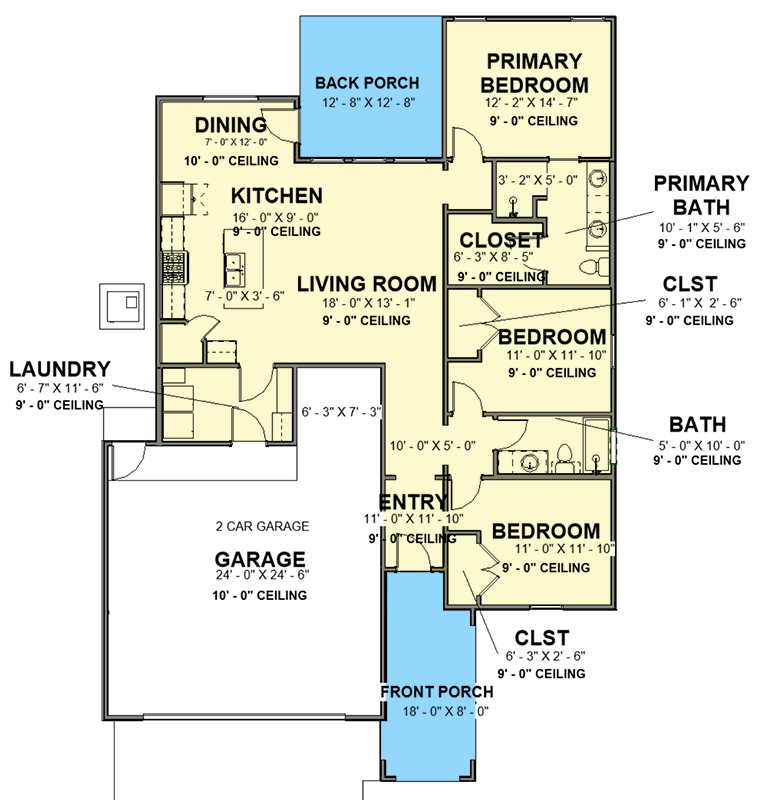 Plan 380005ASH: 1552 Square Foot 3-Bed House Plan with 2-Car Garage - Floor Plan - Main Level - Country, Ranch, Traditional