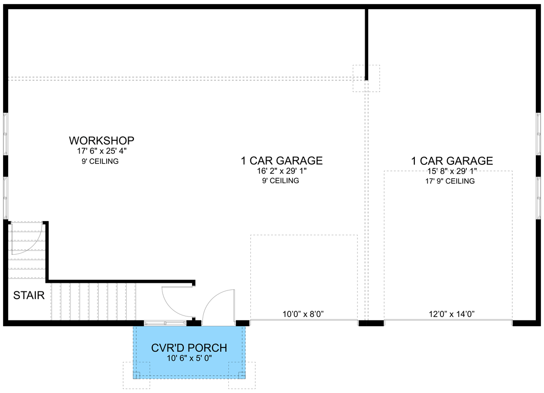 Plan 61442UT: 1500 Square Foot RV Garage Apartment - Floor Plan - Main Level - Barndominium, Country, Southern, Traditional