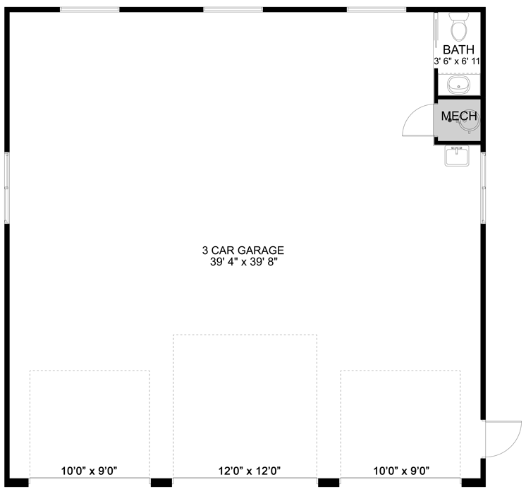 Plan 61443UT: 1600 Square Foot 3-Car Garage with Center RV Bay - Floor Plan - Main Level - Traditional
