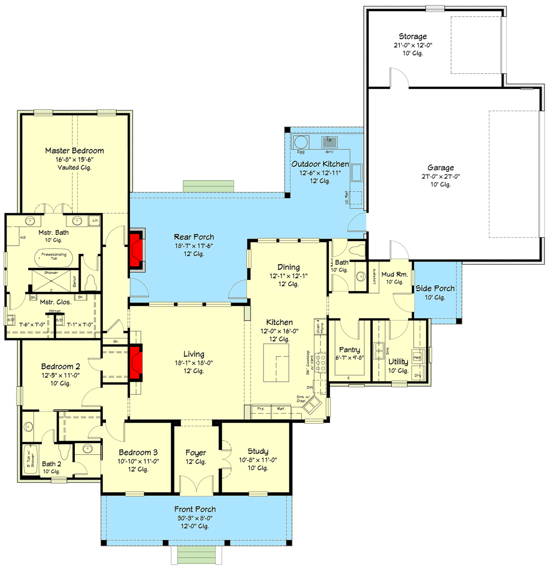 Plan 860076MCD: Southern Ranch Home Plan with Vaulted Master Suite - Floor Plan - Main Level - Acadian, Country, European, Louisiana-Style, Ranch, Southern