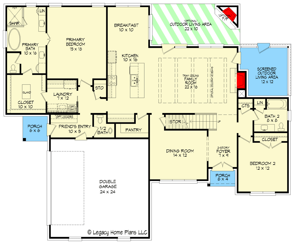 Plan 680138VR: French Country Home Plan with Flexible 2nd Floor Expansion - 3208 Sq Ft - Floor Plan - Main Level - French Country, Southern, Traditional