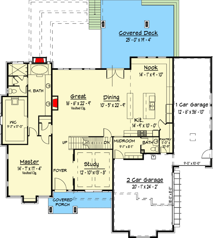 Plan 910084WHD: 4-Bed Contemporary Home Plan with 2-Story Great Room with Basement Expansion - Floor Plan - Main Level - Contemporary, Mid Century Modern, Modern, Northwest, Prairie