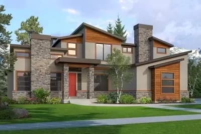 4-Bed Contemporary Home Plan with 2-Story Great Room with Basement Expansion