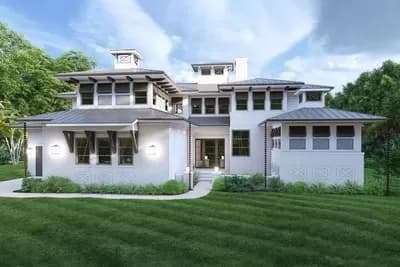 2-Story Transitional Prairie House Plan with Courtyard and Main-level Owner's Suite