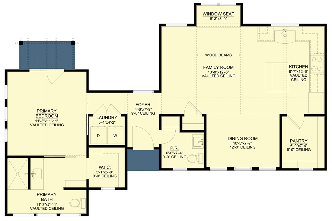 Plan 550002LAN: Contemporary Country Cabin Under 900 Square Feet with Private Bedroom Suite - Floor Plan - Main Level - Country, New American, Ranch, Rustic, Traditional