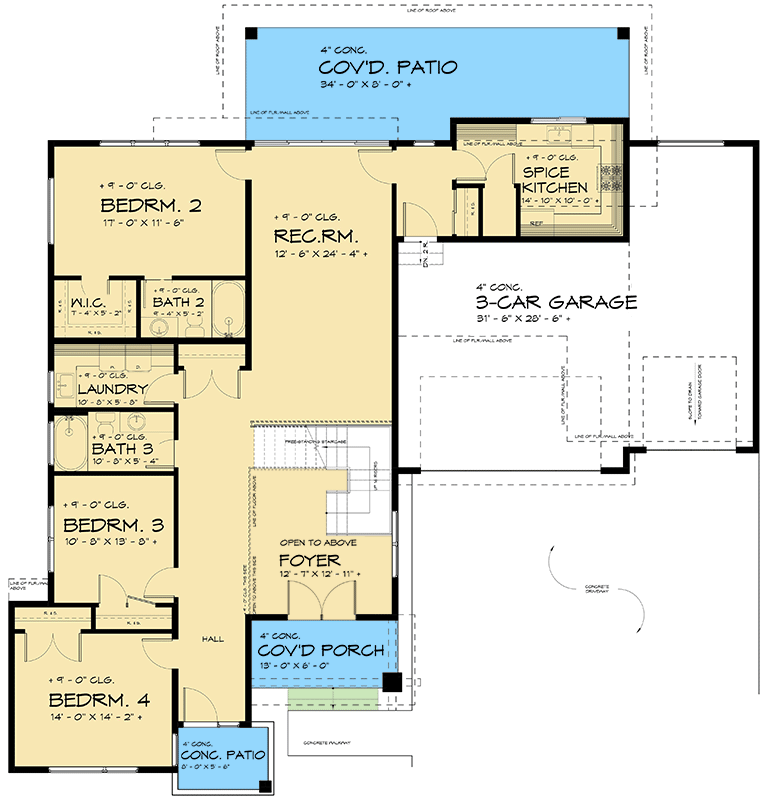 Plan 666213RAF: Contemporary House Plan with Second-level Living Space and Master Suite - Floor Plan - Main Level - Contemporary, Mid Century Modern, Modern, Northwest