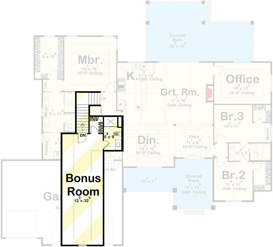 Plan 623252DJ: 3-Bed Modern Farmhouse Plan with Home Office and Large Rear Porch - 2412 Sq Ft - Floor Plan - Bonus Level - Country, Craftsman, Modern Farmhouse, New American, Ranch