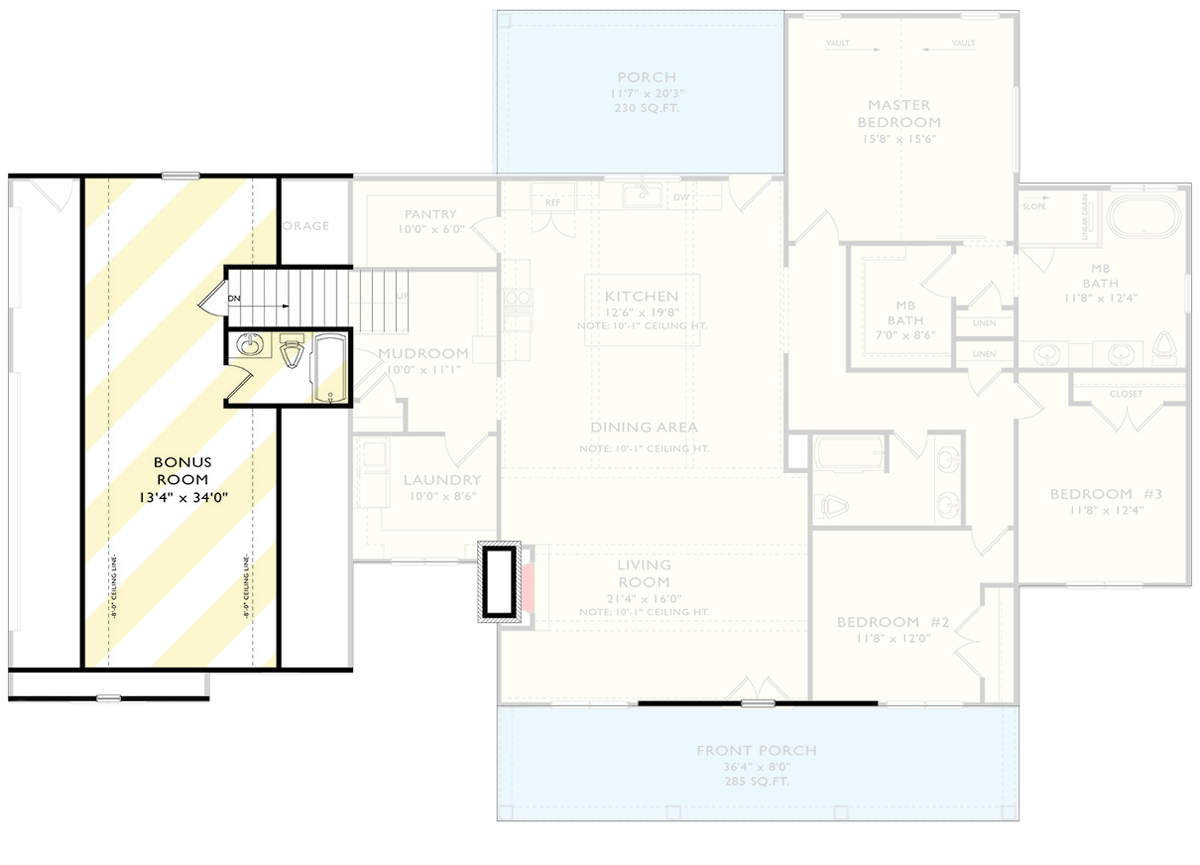 Plan 29921LDG: 3-Bedroom Modern Farmhouse with Bonus Room Over Garage - Floor Plan - 2nd Floor - Country, Craftsman, Farmhouse, Modern Farmhouse, Rustic, Southern