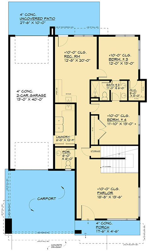 Plan 666214RAF: Contemporary House Plan with Tandem Garage - Floor Plan - Main Level - Contemporary, Mid Century Modern, Modern, Northwest