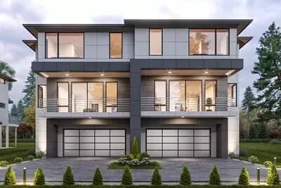 3-Story Modern Duplex with Matching 2573 Square Foot 4 Bed Units