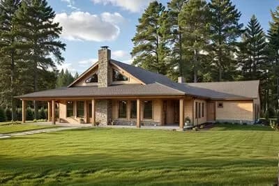Craftsman Mountain Ranch House Plan with Two Bedrooms and Wrap-Around Porch