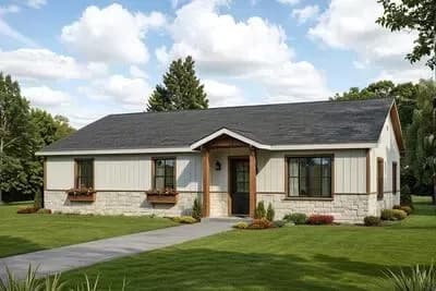 3 Bed Ranch Style Home Plan with Clustered Bedrooms