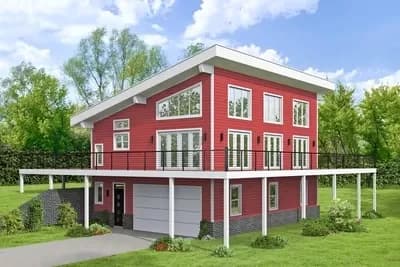 1972 Square Foot 3 Bed Mountain Home Plan with Wraparound Deck and Pocket Office