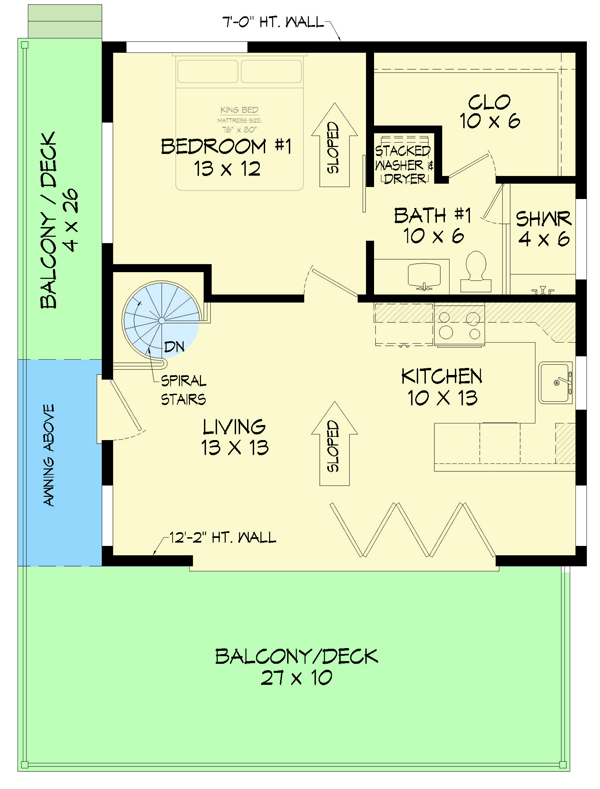 Plan 680142VR: 1248 Square Foot Contemporary Lake House Plan with Walkout Lower Level - Floor Plan - Main Level - Carriage, Contemporary, Mid Century Modern, Modern, Mountain