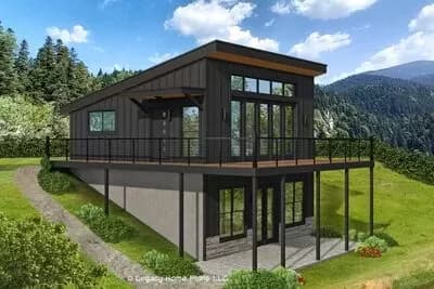 1248 Square Foot Contemporary Lake House Plan with Walkout Lower Level
