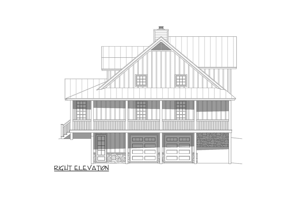 Plan 680145VR: 2400 Square Foot 3-Bed Farmhouse with 2-Car Drive-Under Garage - Image #5 - Country, Mountain