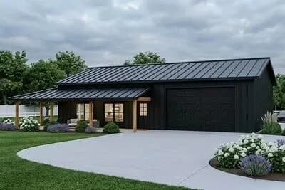 896 Square Foot 2 Bedroom Barndominium-Style House Plan