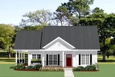 Two Bed Country Home Plan with Third Bedroom Expansion Under 1600 Sq Ft