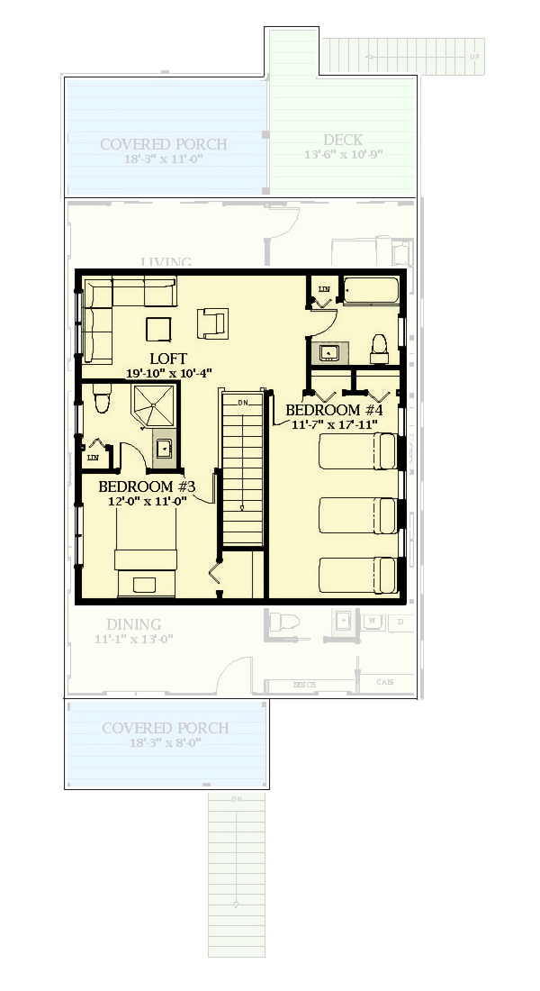 Plan 46490LA: 2144 Square Foot 4-Bed Coastal Cottage House Plan - Floor Plan - 2nd Floor - Beach, Cape Cod, Coastal, Coastal Contemporary