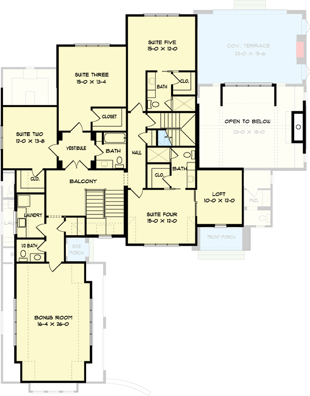Plan 93193EL: Transitional Acadian Home Plan with Optional 3rd Floor Media Room - Floor Plan - 2nd Floor - Acadian, European, French Country, New American, Transitional