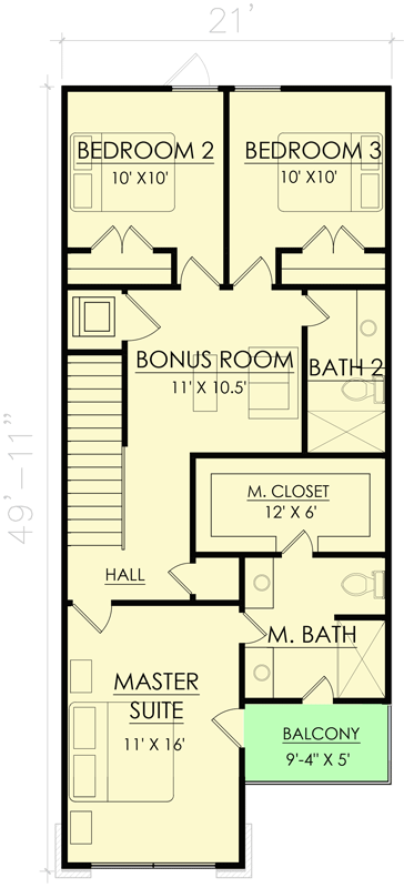Plan 421520CHD: 21-Foot-Wood 3-Bed House Plan Under 1700 Square Feet - Floor Plan - 2nd Floor - European, New American, Transitional